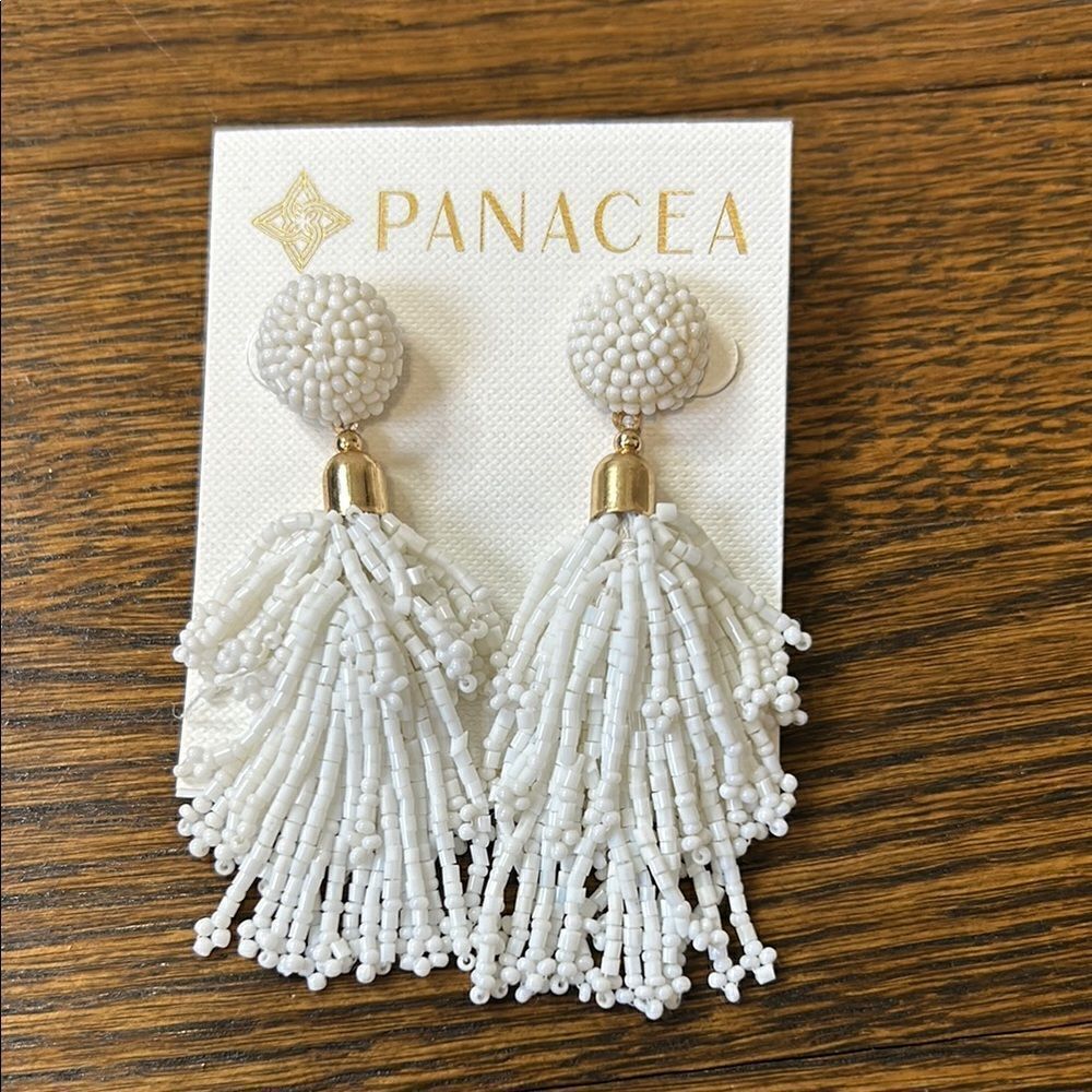 NWOT-Panacea White Beaded Tassel Earrings